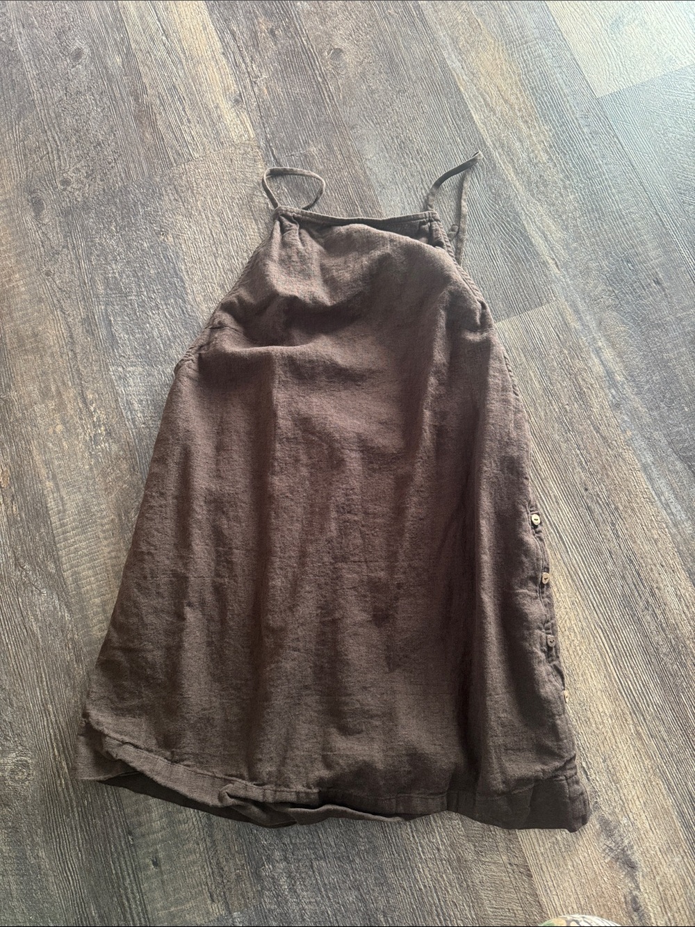 Brown Linen-Blend Spaghetti Strap Dress